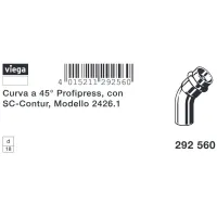 Curva a 45° Profipress MF D. 18 con SC‑Contur, rame, estremità maschio, estremità a pressare femmina 292560