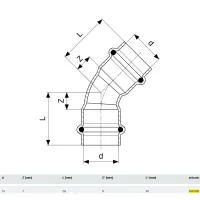 Curva a 45° Profipress G FF D. 15 con SC‑Contur, rame, estremità a pressare femmina 345600