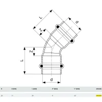 Curva a 45° Profipress G FF D. 22 con SC‑Contur, rame, estremità a pressare femmina 345624