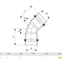 Curva a 45° Profipress G FF D. 28 con SC‑Contur, rame, estremità a pressare femmina 345631