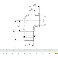 Gomito a 90° Profipress G F 15x1/2" F con SC‑Contur, bronzo, estremità a pressare femmina, filettatura Rp 345822