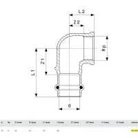 Gomito a 90° Profipress G F 22x1/2" F con SC‑Contur, bronzo, estremità a pressare femmina, filettatura Rp 345860