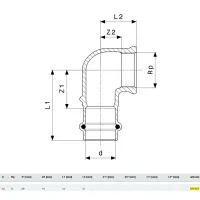 Gomito a 90° Profipress G F 22x3/4" F con SC‑Contur, bronzo, estremità a pressare femmina, filettatura Rp 345877