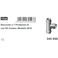 Raccordo a Tee Profipress G D. 15 con SC‑Contur, rame, estremità a pressare femmina 345938