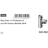 Raccordo a Tee Profipress G D. 22 con SC‑Contur, rame, estremità a pressare femmina 345952