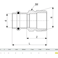 Manicotto Profipress G F 15x1/2" M con SC‑Contur, bronzo, estremità a pressare femmina, filettatura R 346126