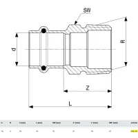 Manicotto Profipress G F 18x1/2" M con SC‑Contur, bronzo, estremità a pressare femmina, filettatura R 346140