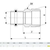 Manicotto Profipress G F 18x3/4" M con SC‑Contur, bronzo, estremità a pressare femmina, filettatura R 346157