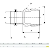 Manicotto Profipress G F 22x3/4" M con SC‑Contur, bronzo, estremità a pressare femmina, filettatura R 346171