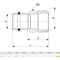 Manicotto Profipress G F 28x3/4" M con SC‑Contur, bronzo, estremità a pressare femmina, filettatura R 346270