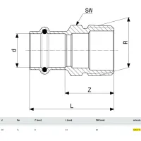 Manicotto Profipress G F 22x1/2" F con SC‑Contur, bronzo, estremità a pressare femmina, filettatura Rp 346416