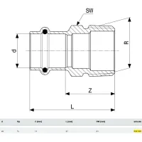 Manicotto Profipress G F 22x3/4" F con SC‑Contur, bronzo, estremità a pressare femmina, filettatura Rp 346423