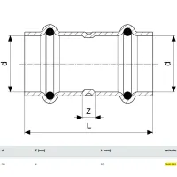 Manicotto con battente Profipress G FF D. 28 con SC‑Contur, rame, estremità a pressare femmina 346515