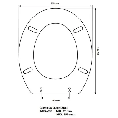 Sedile universale unieco bianco euro cm 37.5 x 43.9 - interasse Min. 8.2 - Max. 19.0 cm 0015E01.