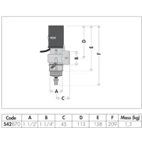 Valvola di scarico termico, ad azione positiva. Attacco G 1"1/2 A (ISO 228-1) M ingresso - G 1"1/4 (ISO 228-1) F uscita 542870