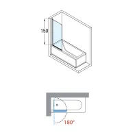 Parete vasca rettangolare 85x150 cm, anta girevole a 180°, vetro temperato trasparente, profilo bianco Y21V85-1U