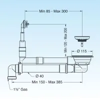 1745 Space Saver TPR - Piletta Basket Bassa Space Saver per lavelli inox, sintetici e ceramica con foro di scarico Ø 90. Con troppo pieno rettangolare. 1745.440