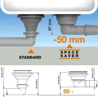 1745 Space Saver TPR - Piletta Basket Bassa Space Saver per lavelli inox, sintetici e ceramica con foro di scarico Ø 90. Con troppo pieno rettangolare. 1745.440