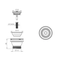 Piletta basket inox foro da 70 – per lavello cucina d. 1"1/2 con cestello D407