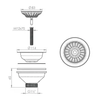 Piletta rame Ø114 senza troppo pieno mod. Copper per lavello foro Ø90 D550-70-COP