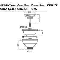 Piletta rame Ø114 senza troppo pieno mod. Copper per lavello foro Ø90 D550-70-COP