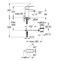 Miscelatore per lavabo Grohe Eurostyle Cosmopolitan EcoJoy con piletta scarico a tirante, cromo 3355220E