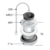 29.120.5 Piletta lavabo in ottone cromato ø63x1.1/4" con troppo pieno --29.1205