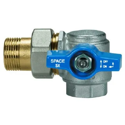 Valvola a sfera a squadra 1" per collettore con presa frontale SPACE - flusso verso SX 2073B406