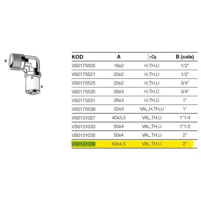 Pexal Brass raccordo gomito M ø63/4,5x2" VS0131039