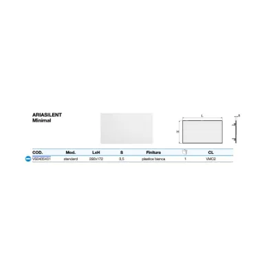 Ariasilent griglia minimal 292 x 172 mm - spessore 3,5 mm - plastica bianca VS0435431