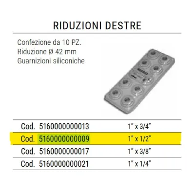 Conf. 10 riduzione Dx ø1"x1/2" con guarnizione, colore bianco RAL9010 per radiatore Ardesia 5160000000009