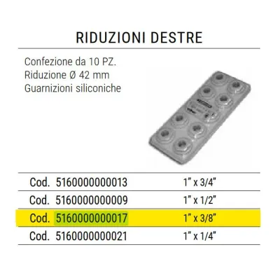 Conf. 10 riduzione Dx ø1"x3/8" con guarnizione, colore bianco RAL9010 per radiatore Ardesia 5160000000017