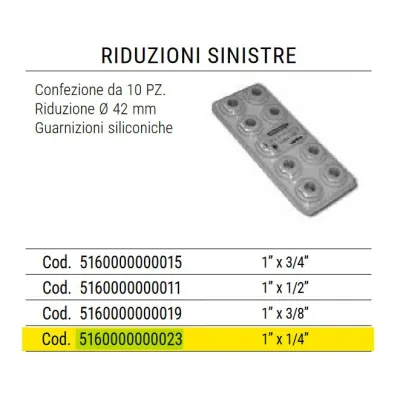 Conf. 10 Riduzione Sx ø1"x1/4"con guarnizione, colore bianco RAL9010 per radiatore Ardesia 5160000000023