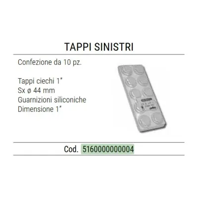 CONF. 10 Tappi ciechi 1" Sx ø 44 mm con guarnizioni siliconiche - Dimensione 1" - colore bianco RAL9010 per radiatori Ardesia 5160000000004