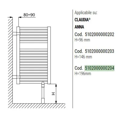 Kit Fissaggio a bandiera h.196 RAL9010 per scaldasalviette Claudia / Lisa 5102000000204