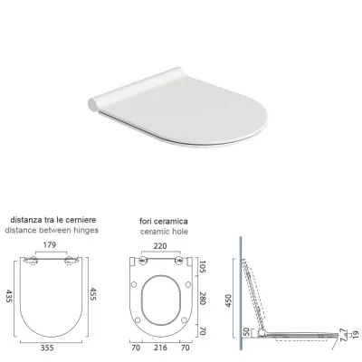 Sedile Sfera / Zero con soft-close plus in resina inalterabile antibatterica. Bianco satinato. 5SCSTPBM