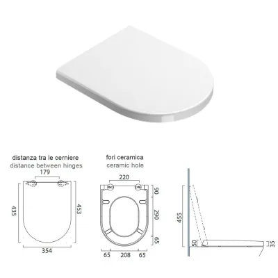 Sedile Zero 55/50 con soft-close in resina inalterabile antibatterica. Bianco lucido. 5SCSTF000