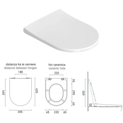 Sedile soft-close Eco in resina inalterabile. Sedile rallentato bianco - Sfera / Zero. 0551300001