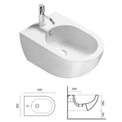 Sfera 54 bidet sospeso monoforo, cm 35x54. Bianco lucido. 1BSF5400