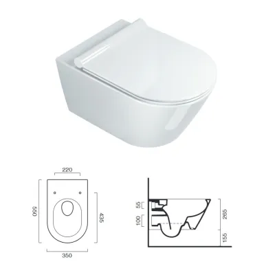 Vaso Wc sospeso Zero 55 newflush (Scarico senza brida). Bianco lucido. 0111550001