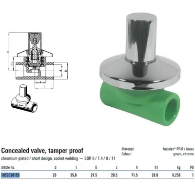 Rubinetto Con Cappuccio Corto Diametro 20mm Per Sistemi Aquatherm 1050020153