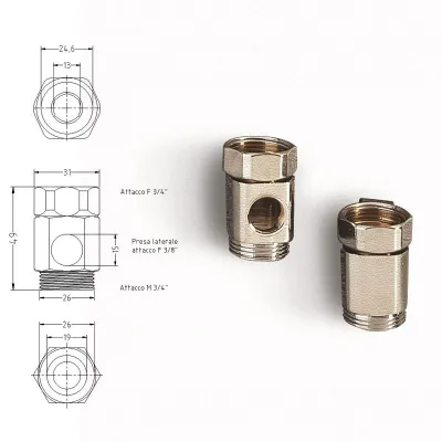 Prolunga in ottone cromato MF 3/4" con dado girevole e presa 3/8" 786506OC