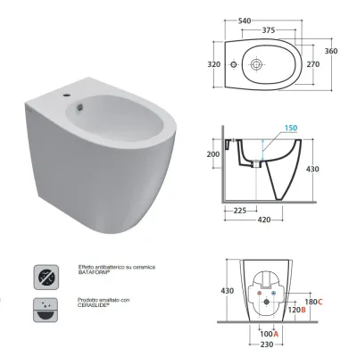 4ALL BIDETMULTI 2.0 Bidet a terra 54.36 h 43 cm. MULTI 2.0. Installazione filo parete. MD011BI