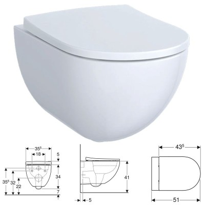 Geberit ACANTO vaso sospeso a cacciata Rimfree, completo di sedile con chiusura ammortizzata e sgancio rapido, colore bianco finitura lucido 500.606.01.2