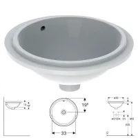 Geberit VARIFORM lavabo rotondo sottopiano da incasso 39 cm, senza foro rubinetteria, con troppopieno, colore bianco finitura lucido 500.744.01.2