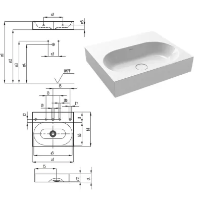 Kaldewei CENTRO lavabo da parete L.60 cm, senza foro, senza troppopieno, colore bianco alpino 903406003001