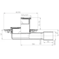 Pozzetto terrazzi/balconi DN40/50 orizzontale, 123x123mm/115x115mm, cestello raccoglisporco HL90