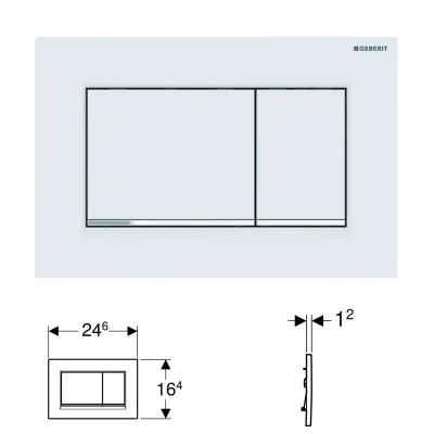 Geberit SIGMA30 placca di comando per risciacquo a due quantità, placca e tasti colore bianco finitura opaco, profili design e telaio finitura cromo lucido 115.883.JT.1