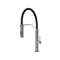 Miscelatore monoforo lavello Flexi, 2 tubi di alimentazione, canna girevole, doccia estraibile in ABS, molla colore nero - Colore Nichel spazzolato F7047/1SN