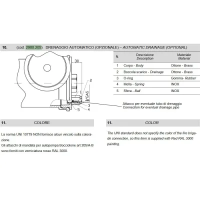 Drenaggio automatico (opzionale) per Art. 205/A 2980.205